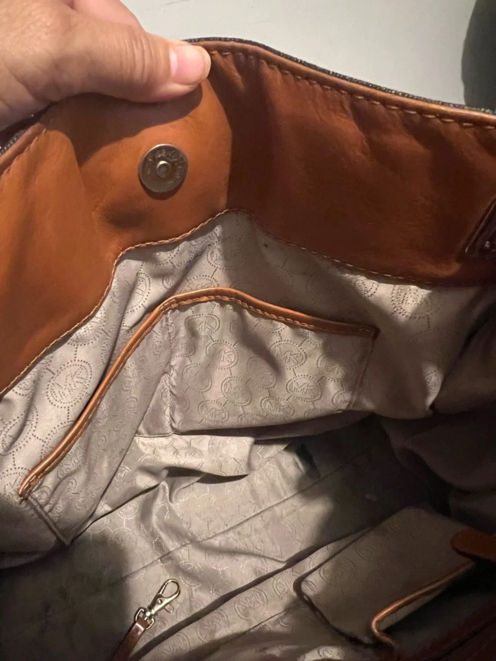 Michael Kors Brown Logo Tote with Tan Leather and Gold Hardware